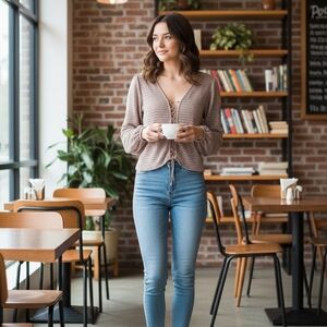 Women’s Long Sleeve V-Neck Tie Front Blouse